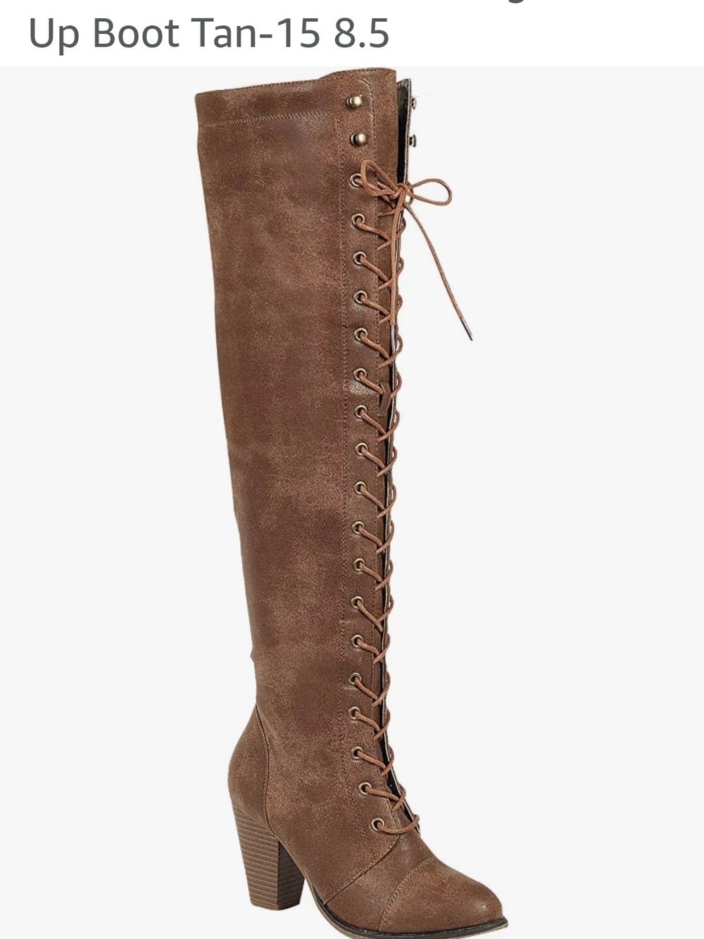 Tall Lace-Up Block Heel Boot Above Knee- Brown 8.5